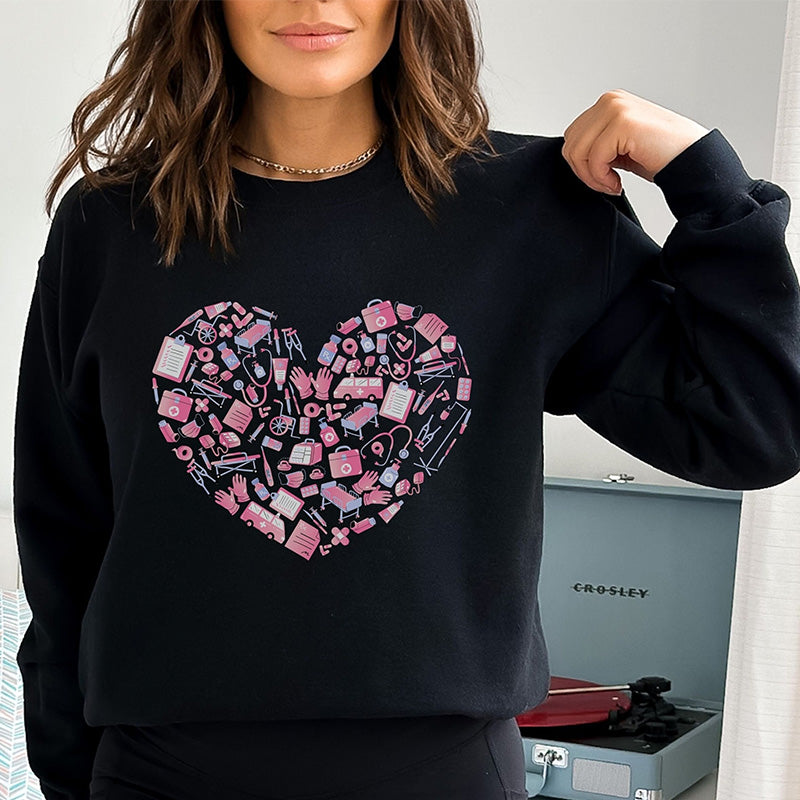 Pink Heart Medical Supplies Compilation Sweatshirt