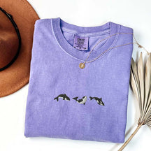 Embroidered Trio of Orcas  Whale T-Shirt