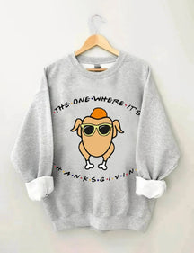 Glasses Turkey Print Thanksgiving Sweatshirt