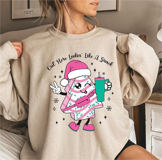 Out Here Looking Like A Snack Cake Pullover Christmas Tree Sweatshirt