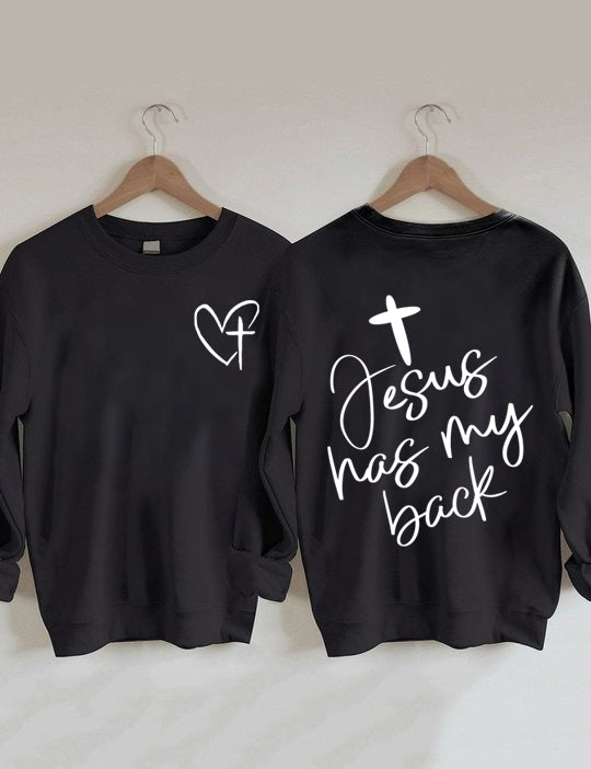 Double Side Jesus Has My Back. Heart Cross Sweatshirt