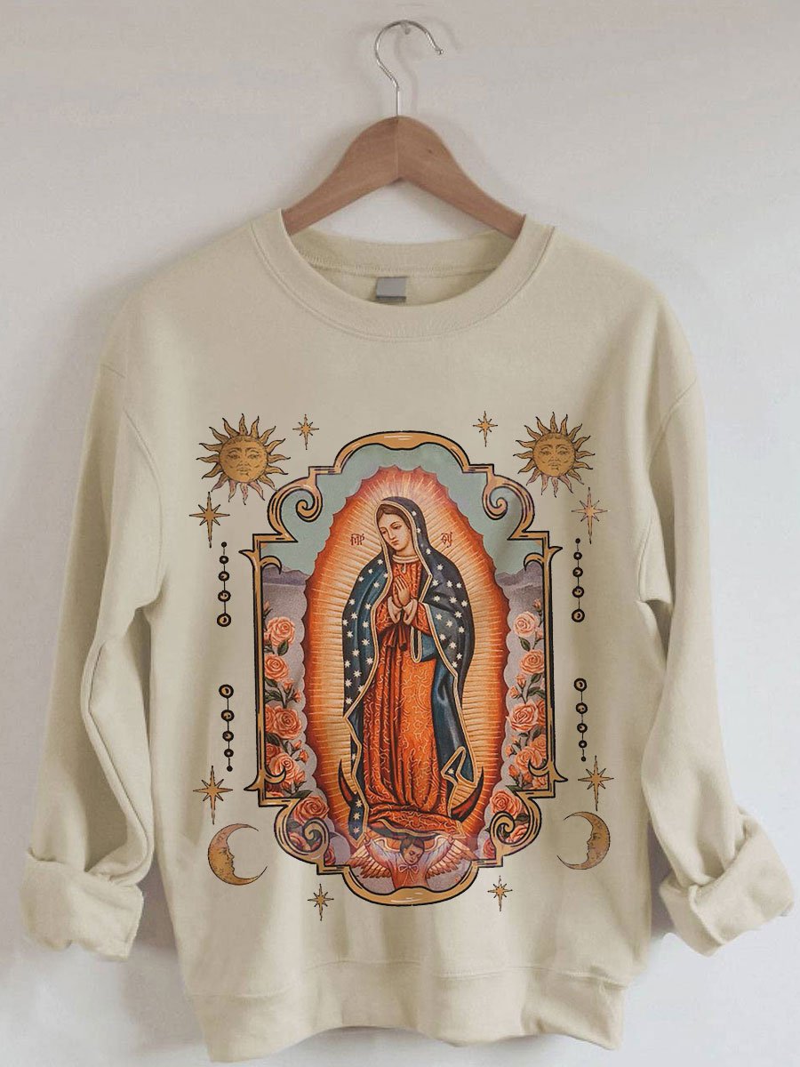 Women's Faith Christ Virgin Mary Print Sweatshirt