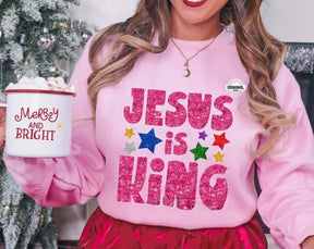 Jesus Is King Sparkling Star Christmas Sweatshirt