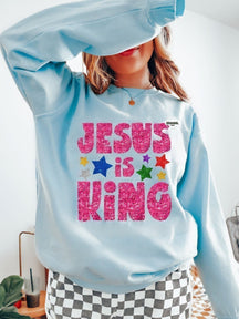 Jesus Is King Sparkling Star Christmas Sweatshirt