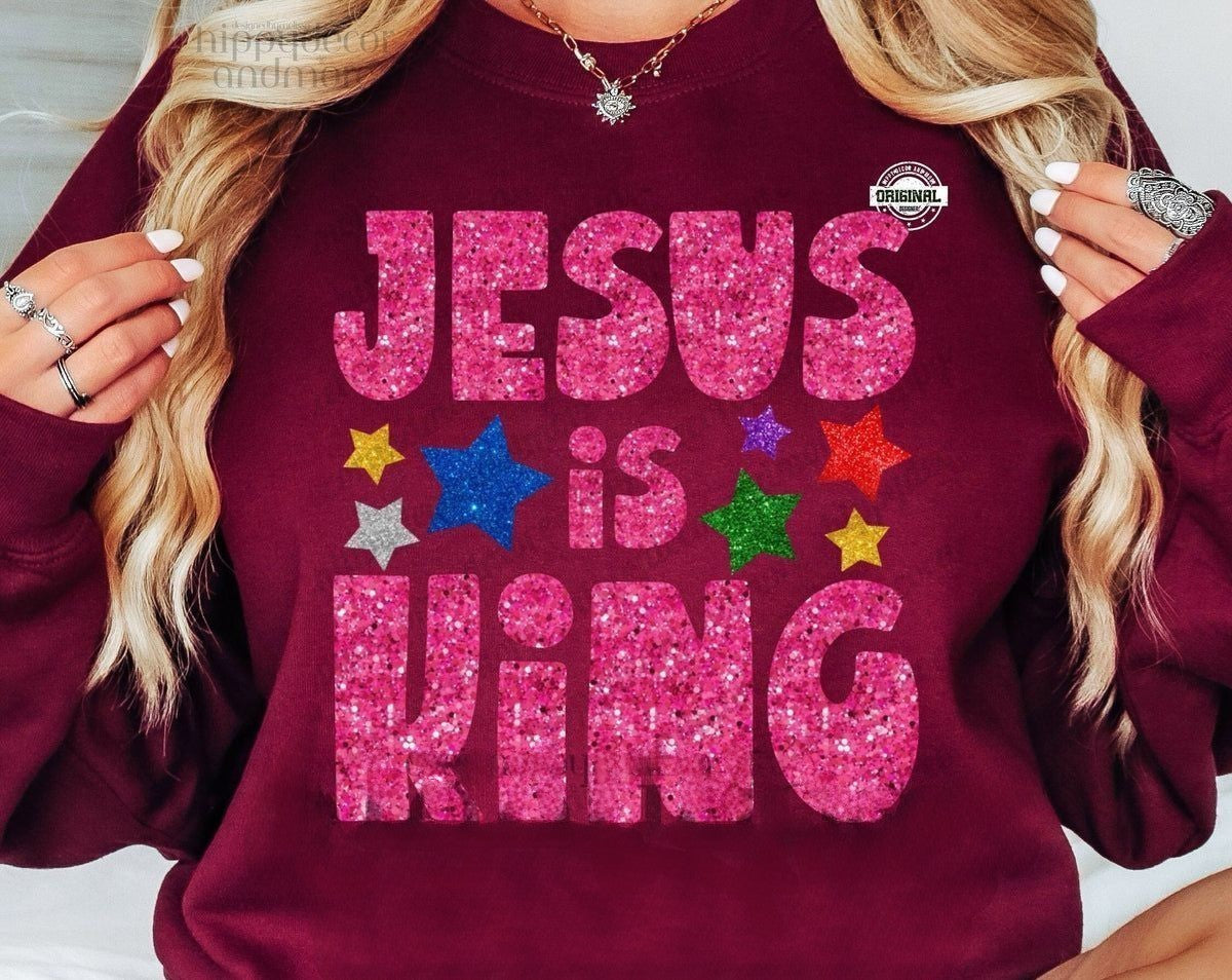 Jesus Is King Sparkling Star Christmas Sweatshirt