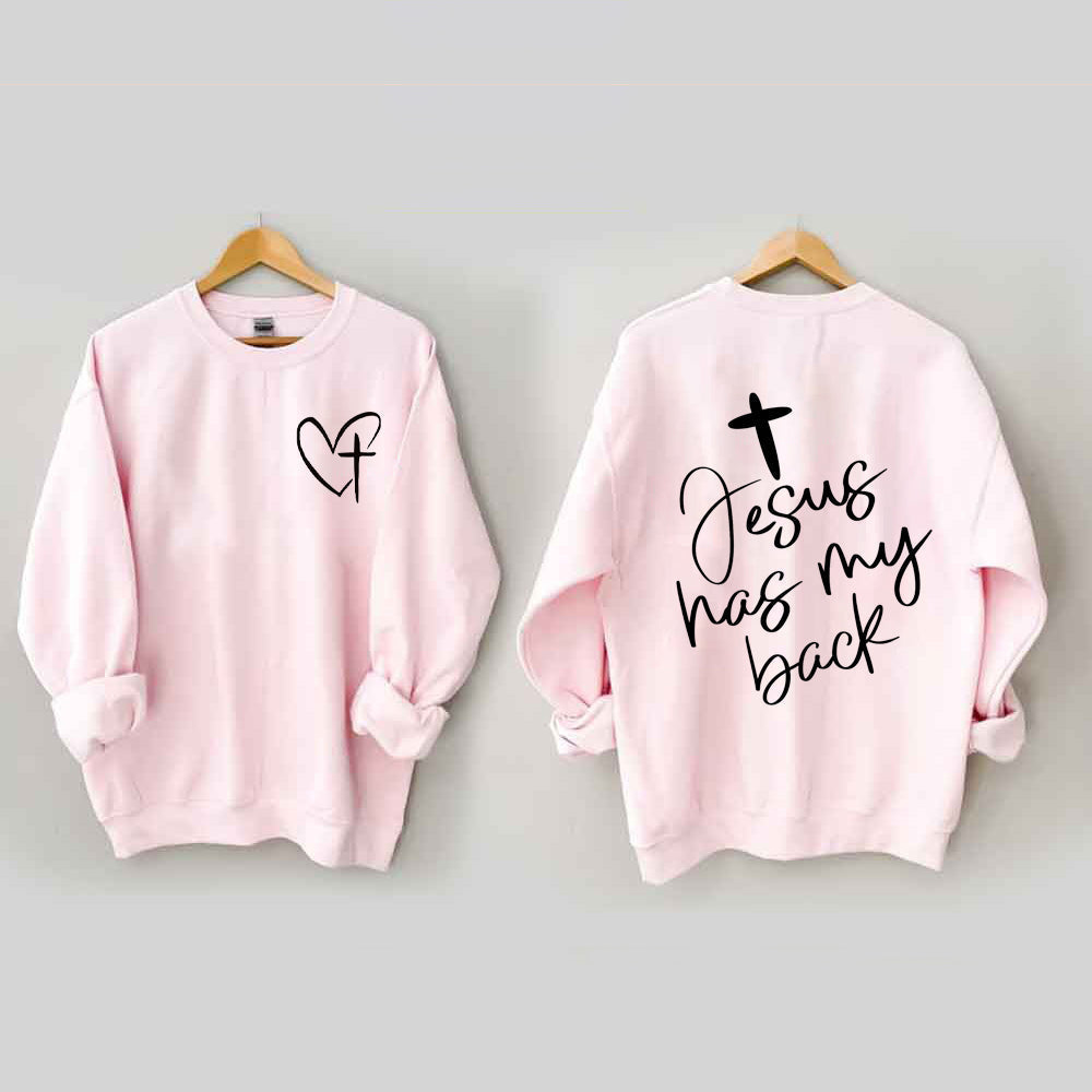 Double Side Jesus Has My Back. Heart Cross Sweatshirt