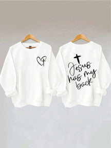 Double Side Jesus Has My Back. Heart Cross Sweatshirt