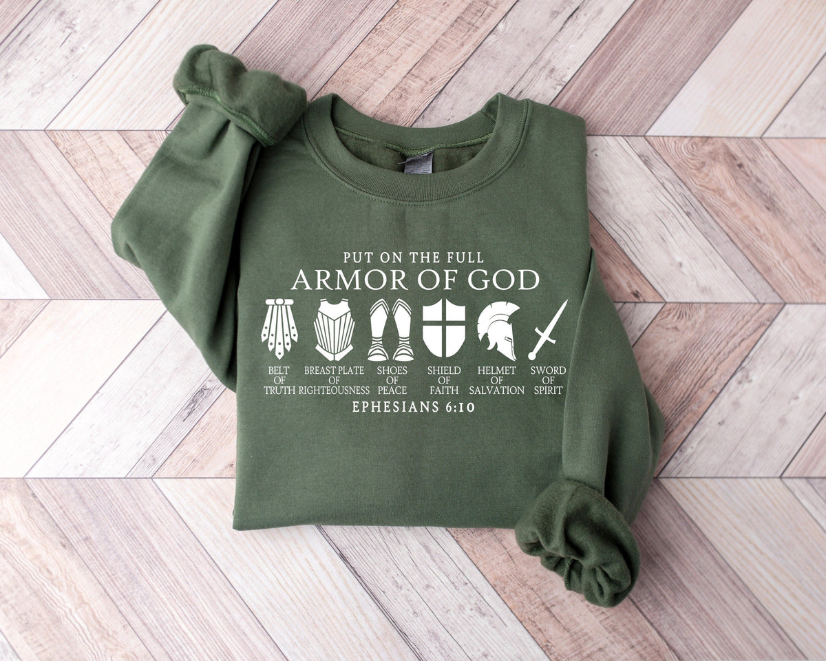 Put on the Whole Armor of God Christian Gifts Bible Verses Crew Neck Sweatshirt
