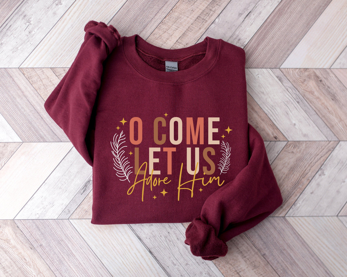Let's Worship Him Christian Christmas Sweatshirt