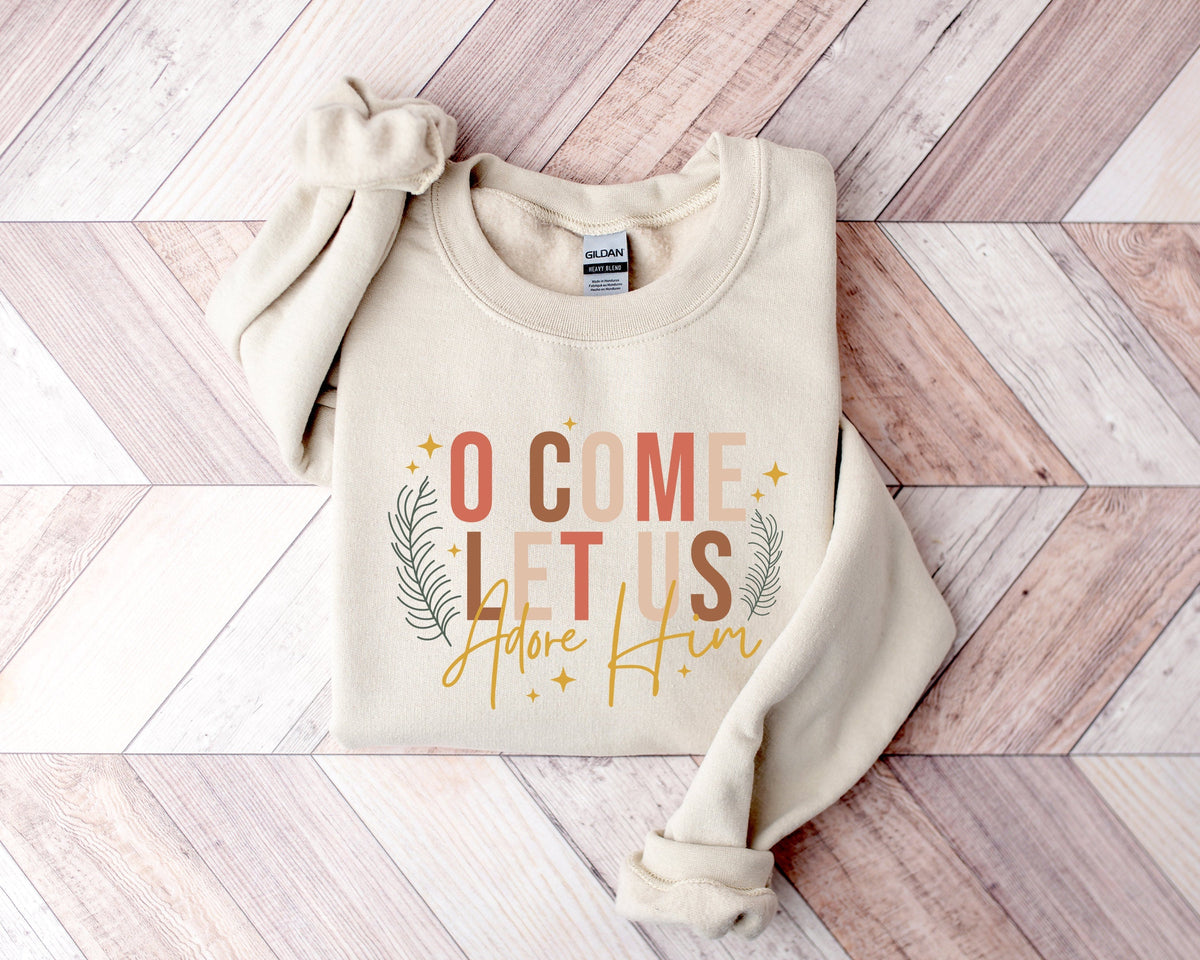 Let's Worship Him Christian Christmas Sweatshirt