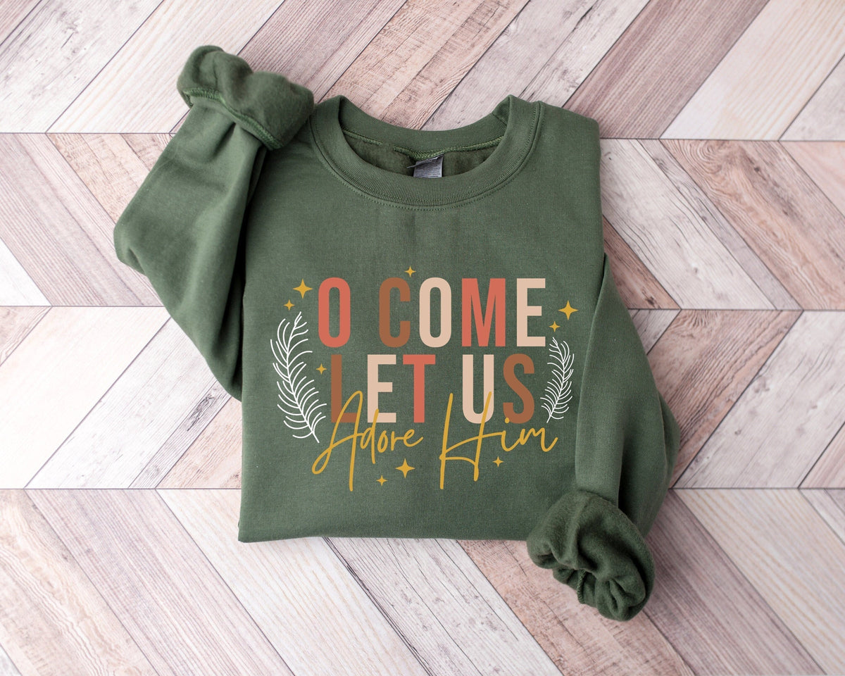 Let's Worship Him Christian Christmas Sweatshirt
