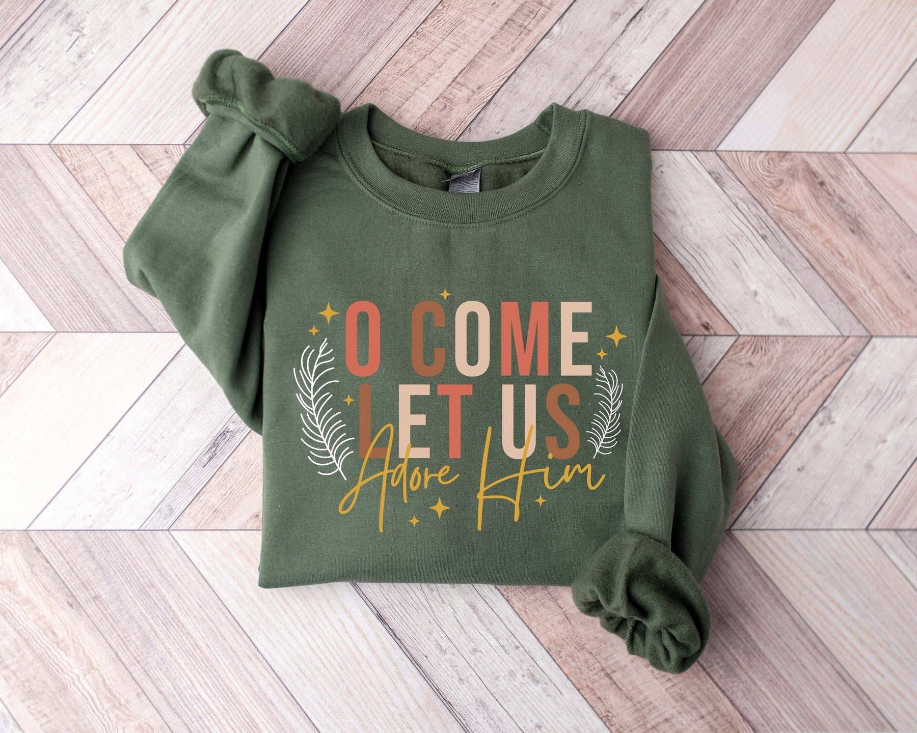 Let's Worship Him Christian Christmas Sweatshirt